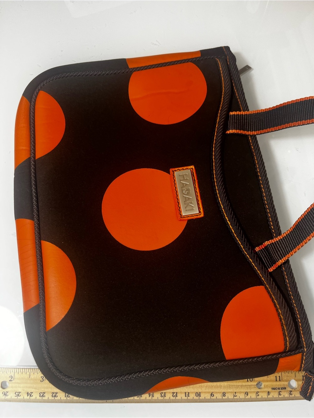 Hadaki Neoprene Laptop Sleeve Case Brown Orange Polka Dot Dual Handle Tech Bag - Picture 15 of 16